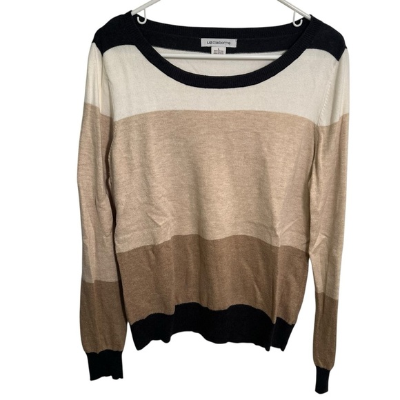Liz Claiborne Scoop Neck Sweater Colorblock Stripes L - Picture 1 of 8